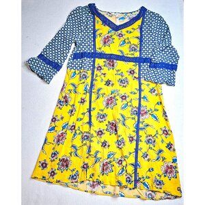 Matilda Jane 435 Girl 14 Colorful Flower Power Dress Blue Polka Dot 3/4 Sleeve